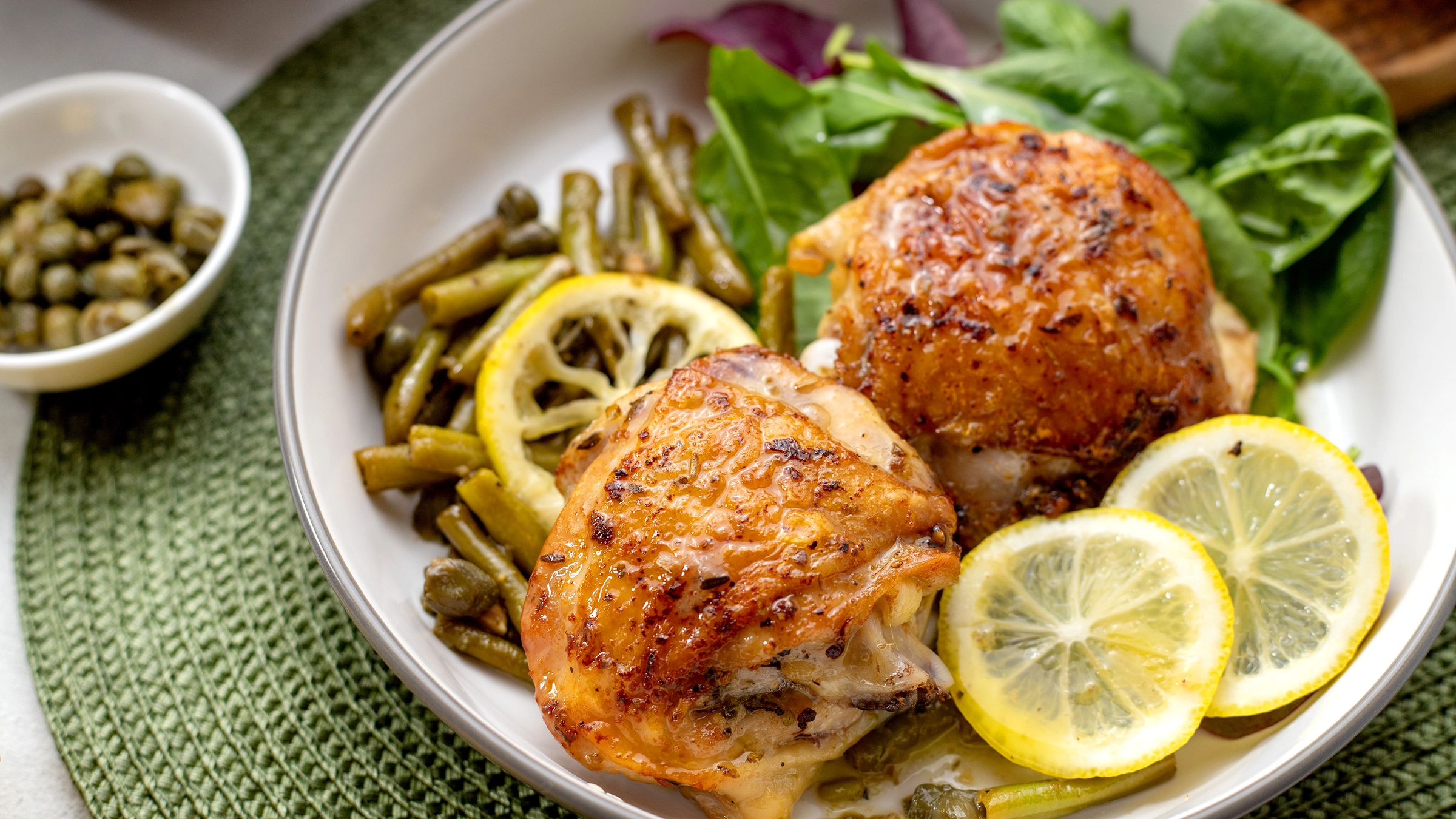 Lemon Butter Chicken with Capers & Green Beans freelance food photographer