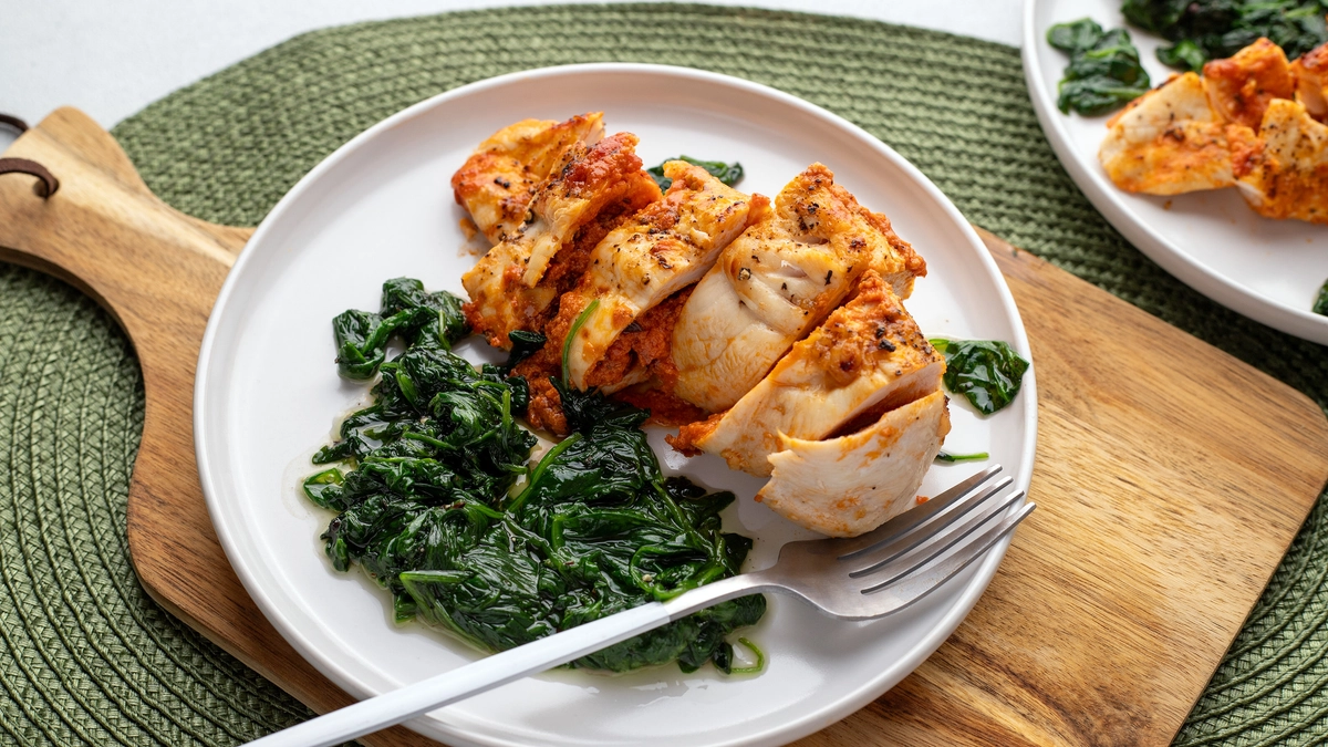 Easy Air Fryer Stuffed Tuscan Chicken. Freelance food photography works.